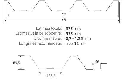 tabla cutata T90 pentru acoperis